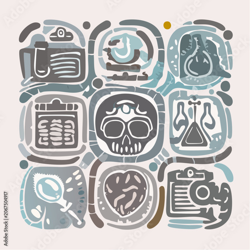 Hand-drawn medical and skeletal illustrations.