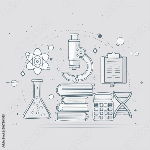 Hand drawn scientific research and laboratory sketches.