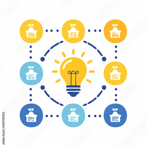 Innovation lightbulb icon connected to various e-commerce symbols.