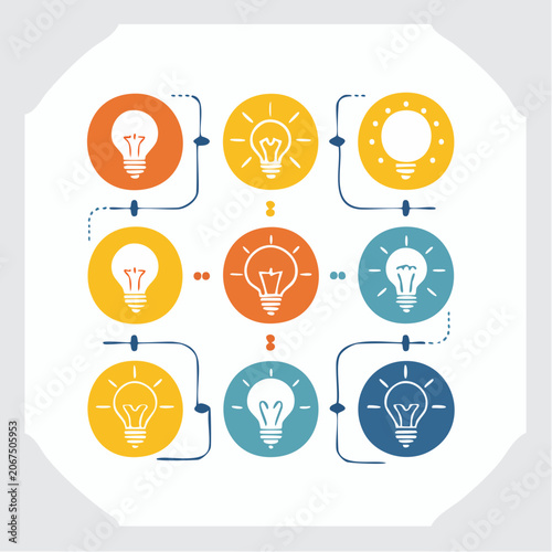 Interconnected lightbulb icons representing a collaborative business network.