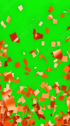 Orange confetti explosion on a green screen background, vertical video featuring festive celebration effects for Dutch soccer fans, sports broadcasts and chroma key editing