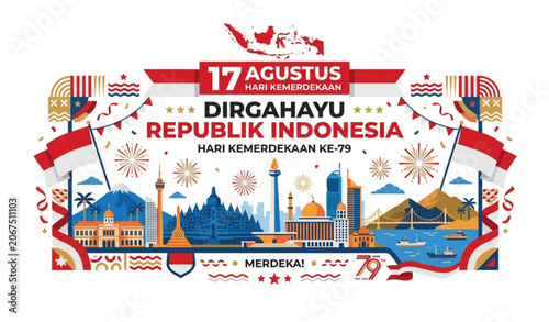 Dirgahayu Republik Indonesia Independence Day 17 Agustus Landmark Banner Vector Illustration