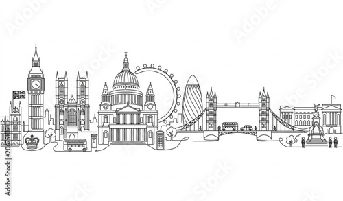 London City Skyline Continuous One Line Art Vector Illustration