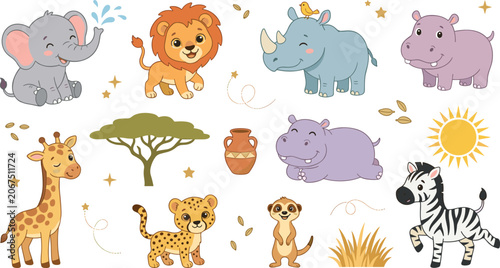 Photography Cute Safari Animals Collection Featuring Elephant Lion Rhinoceros Hippopotamus G