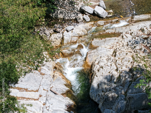 Drone view of Breggia gorges in the italian part of Switzerland