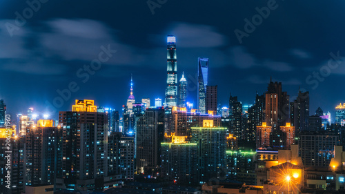 Photography Shanghai Skyline at Night - Illuminated City View with Neon Lights