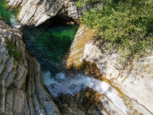 Drone view of Breggia gorges in the italian part of Switzerland