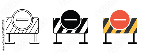 Фотография Road Barrier with Stop Sign Icon Construction Detour Warning Symbol, Traffic Prohibition Sign for Safety and Road Control