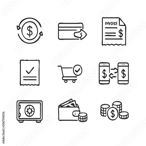 Money Transaction Line Icon Set - Banking, Payment, Finance Vector Icons for Business