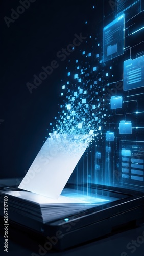 Document Scanner Digitizing Paper into Cloud Data Folders