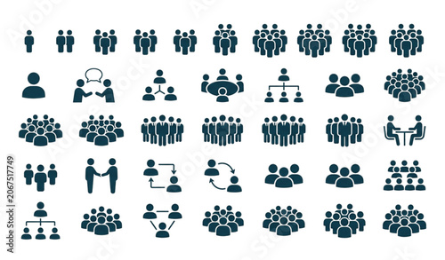 People Count Icon Set Vector with 1 to 10 Person Crowd Team Meeting Community and Group Symbols