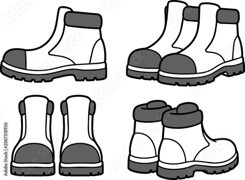 Safety Equipment Collection - Safety Boots Black and White Vector Illustration