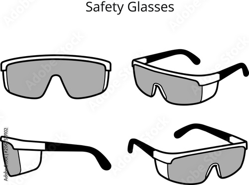 Safety Equipment Collection - Safety Glasses Black and White Vector Illustration