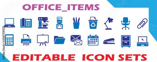 Foto Professional office tools and organizational supply icons with business statione