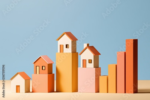 Minimalist Real Estate Market Growth and Decline Bar Graph with Houses