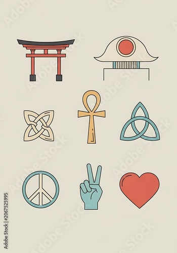 Collection of simple line art icons for various activities and objects.