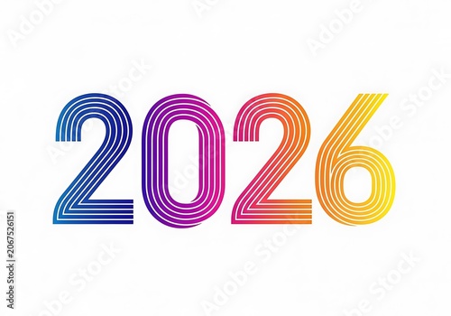 Colorful 3D numbers 2026 with metallic ribbons design.