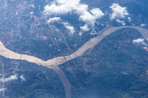 Aerial View of Ganzhou, Jiangxi Province, China with Gongshui River