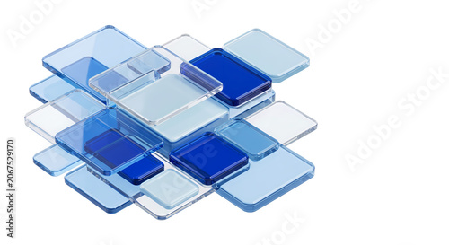 Abstract blue glass floating panels for technology background. Cloud computing concepts, IT corporate websites, or futuristic UI app interface design layouts. 3d rendering 
