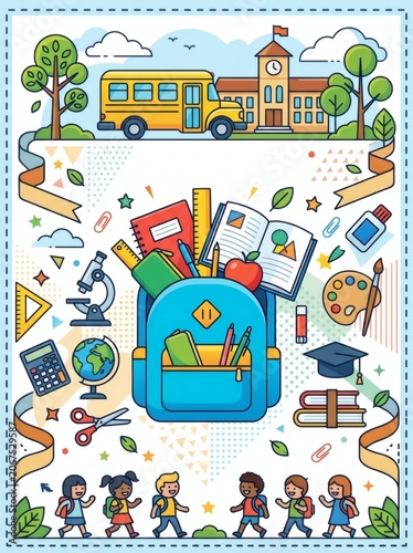 Back to school with colorful educational supplies.
