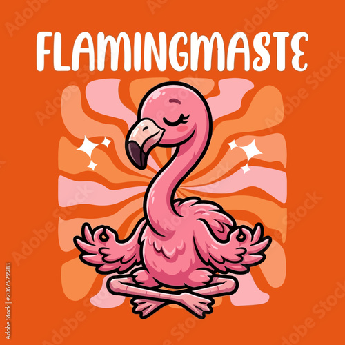 Fotografie Cartoon pink flamingo in yoga pose.