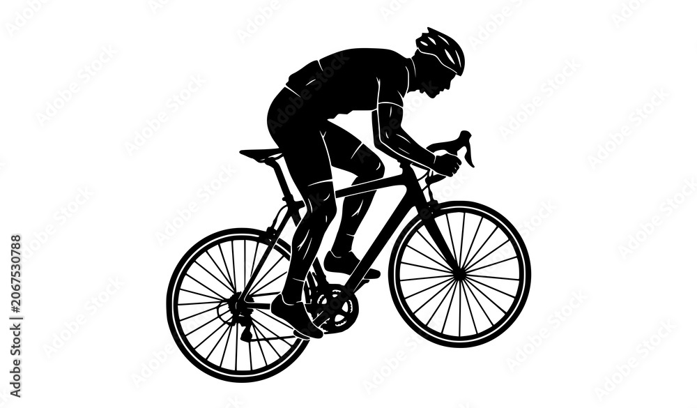 Obraz premium Black Silhouette Cyclist Riding Racing Bicycle in Uphill Climb Position Vector Art