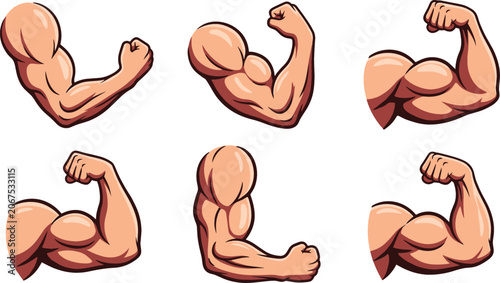 Billede på lærred Strong Muscle Arm Icon Set with Flexed Biceps and Clenched Fists for Fitness Cen