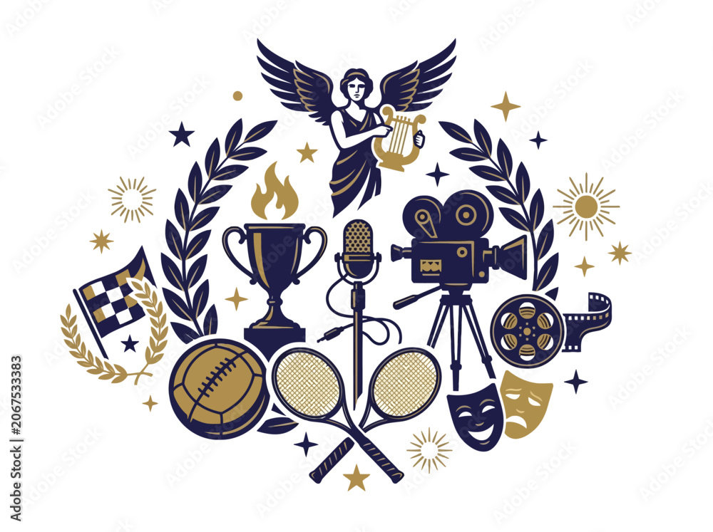 Obraz premium Vintage emblem representing sports, arts and entertainment