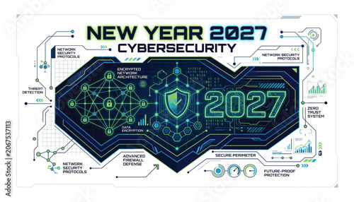 Photos New year 2027 advanced cybersecurity network architecture infographic illustrati