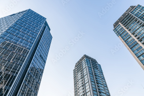 Modern Skyscrapers and Glass Office Buildings in Business District