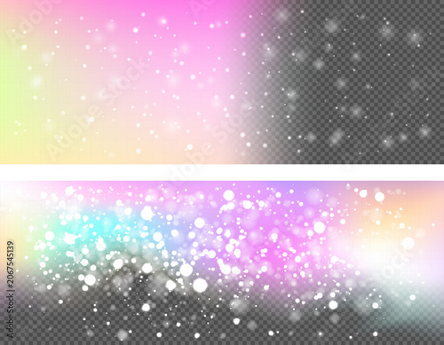 Nursery frame with unicorn elements and soft glitter effects. Pastel gradient with cute details and transparent center. Stock vector illustration in children style.