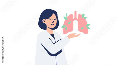 Smiling Doctor Presents Healthy Lungs