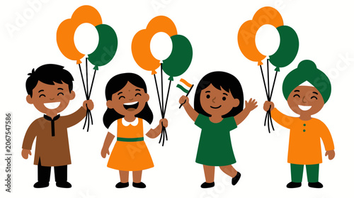 Joyful Indian Children Celebrate India Independence Day
