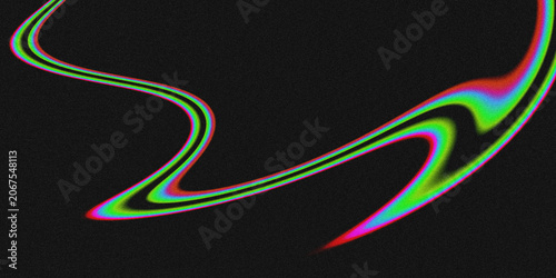 Φωτογραφία Dark noisy, grainy black backdrop featuring smooth, curved iridescent rainbow gradient fluid wave lines with glitch chromatic aberration color trails