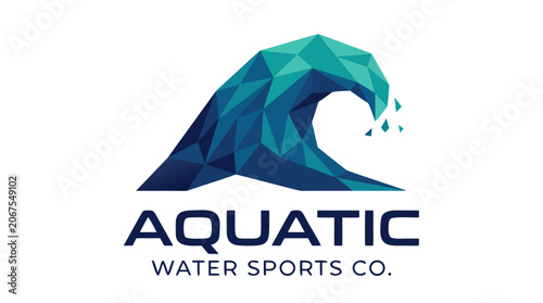 Geometric Wave Crest Logo from Low Poly Shapes on White Background