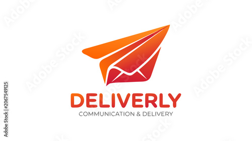 Flat Stylized Envelope Merging into Paper Airplane Logo on White Background