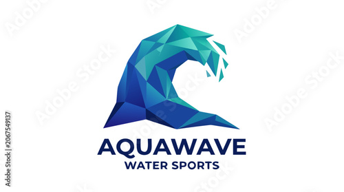 Geometric Wave Crest Logo from Low Poly Shapes on White Background