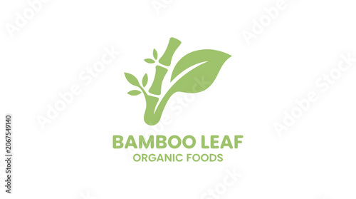 Flat Stylized Bamboo Stalk and Leaf Logo on White Background