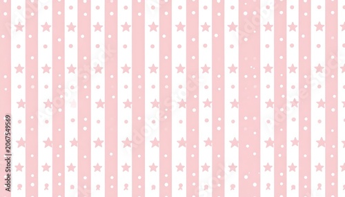 Pink and White Striped Pattern with Small Stars.