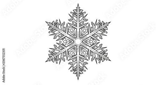 Slika na platnu Black and white stylized snowflake illustration