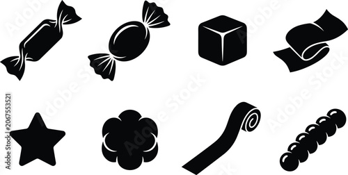 Fotografía Assorted Candy and Sweet Treat Silhouette Icons Set for Confectionery Designs