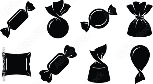 Schilderij op canvas Black Candy Silhouette Icons Set with Wrapped Sweets and Confectionery Shapes