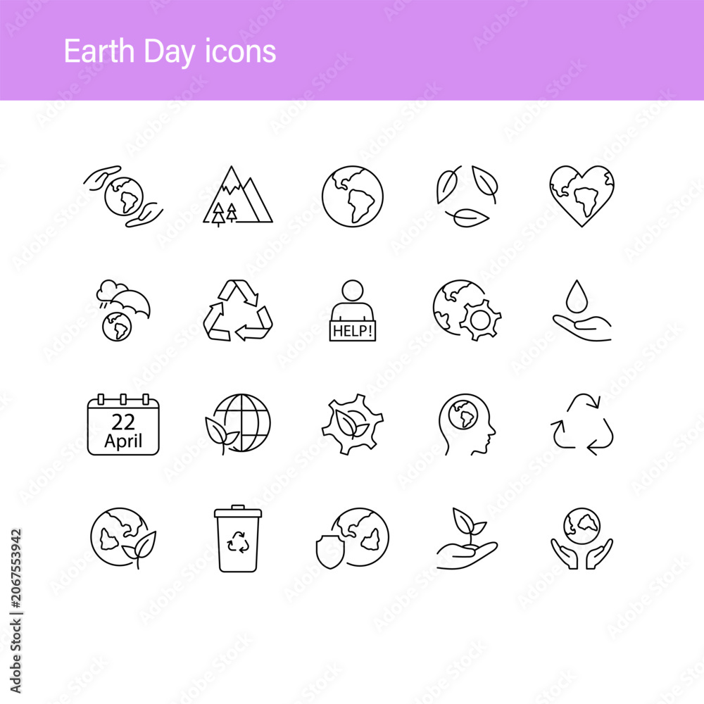Fototapeta premium Earth Day icons. Eco friendly icons editable stroke