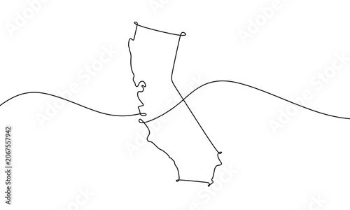 California State Map One Line Art. Continuous Line Vector Icon. Minimal Outline Illustration