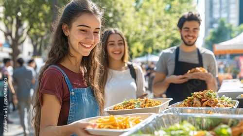 Outdoor food market experience with authentic cuisine and warm evening atmosphere.