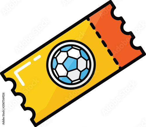 Cuadro en lienzo Soccer Ticket Icon with Football Ball in Yellow and Orange Flat Design