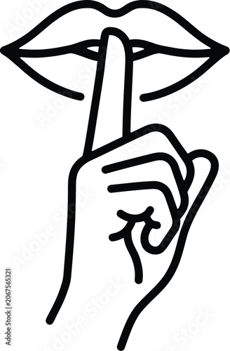Bilde på lerret Silhouette of finger pressing against lips for secrecy or silence in illustratio