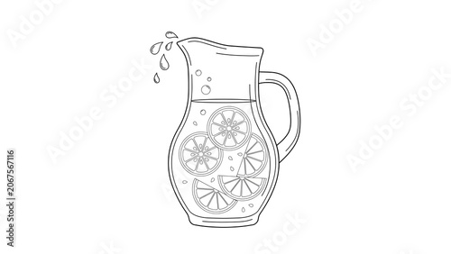 Refreshing glass pitcher filled with sliced citrus fruit and splashing water on white background