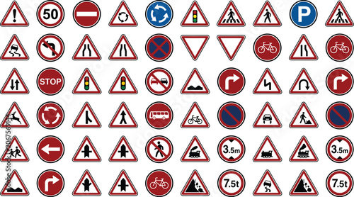Tableau sur toile Collection of various international road signs and traffic symbols