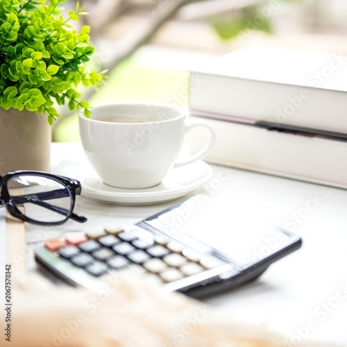 Happy senior woman managing personal finances at home with table and saving document.  Financial Wellness for retirement Concept
